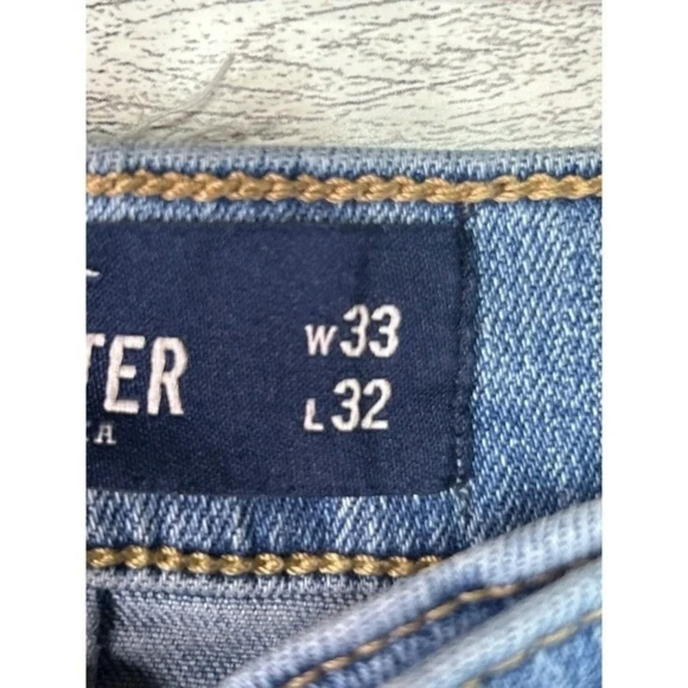 Hollister 33x32‎ Mens Slim Straight Epic Flex Distressed Ripped Blue Jeans
